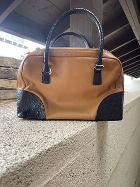 Giani Bernini Two-Tone Brown and Black Leather Satchel Handbag